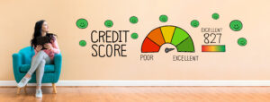 Image of woman with credit score text explaining the different scores.